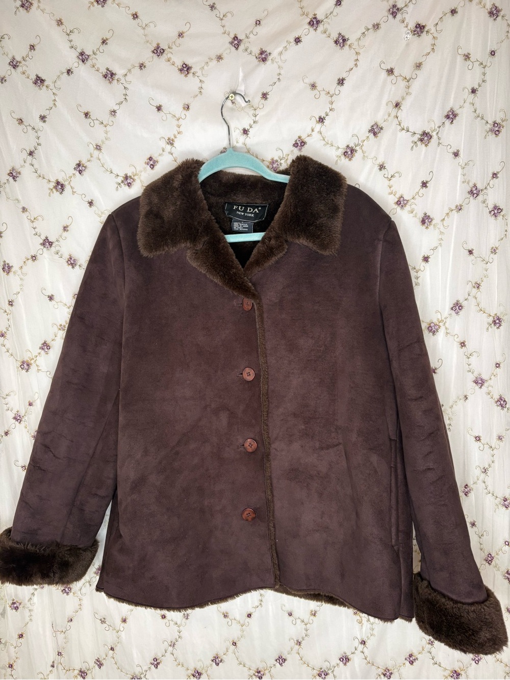 TU DA Brown Faux Suede Teddy Jacket with Plush Collar